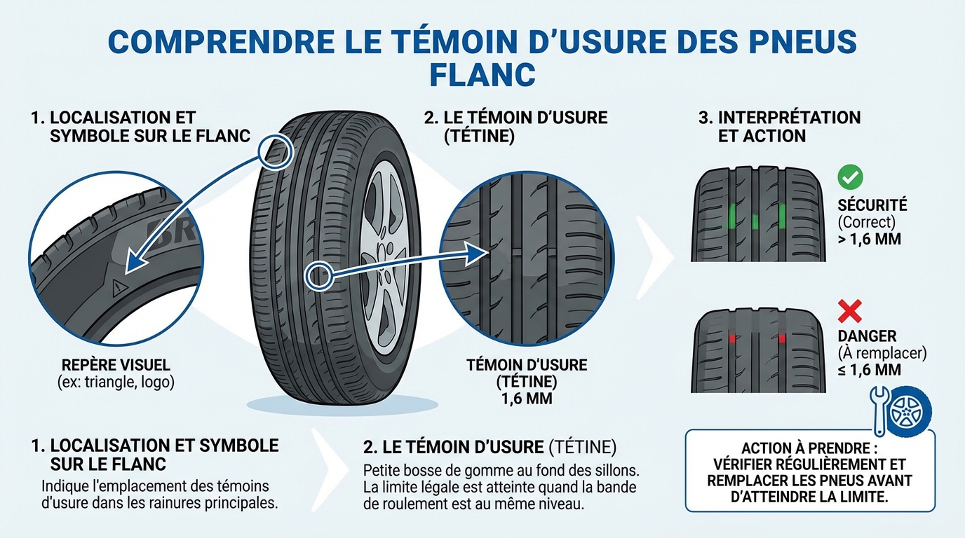 Comprendre le témoin d'usure des pneus flanc 1 Importance de l'usure sur le flanc des pneus