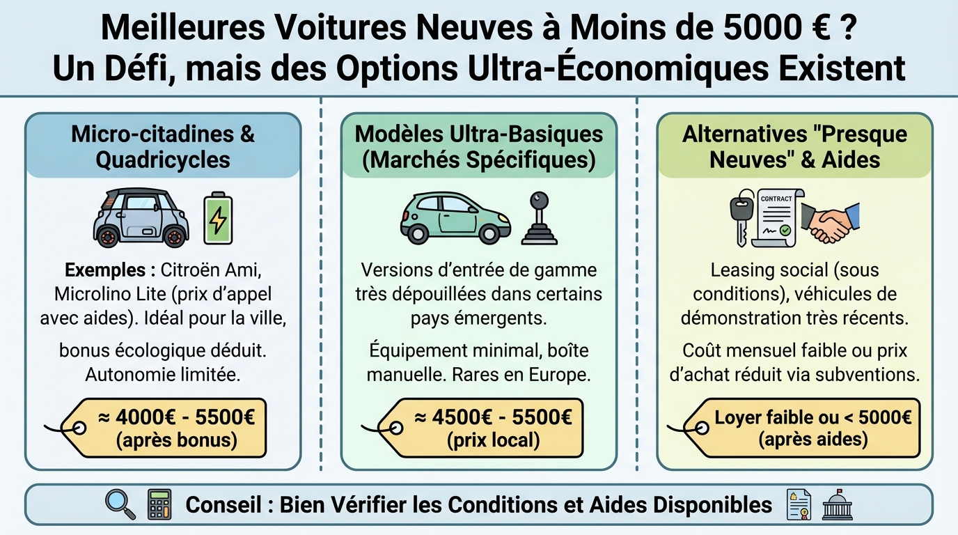 Top modèles de voitures neuves à moins de 5000 euros