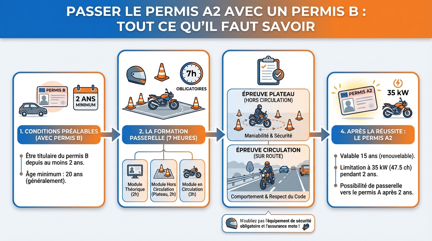 Passer le permis A2 avec un permis b : tout ce qu'il faut savoir 1 Les étapes de la formation